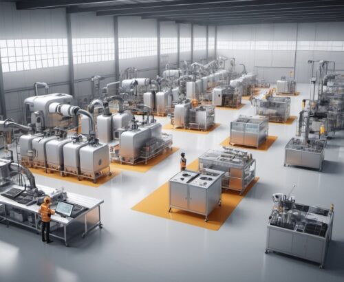 3D rendering of a smart factory with people